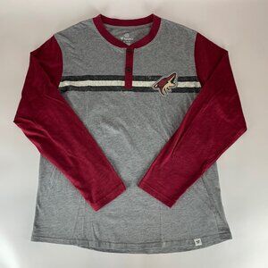 Arizona Coyotes NHL Gray Red Fanatics Long Sleeve Henley Shirt Mens XL